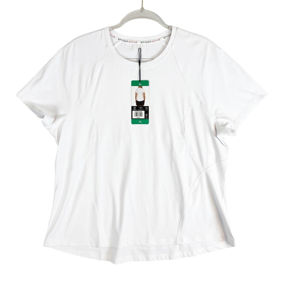 Spyder Active Womens White Ribbed‎ Short Sleeve Performance T-Shirt XL SP274U